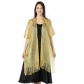 Elegant gold metallic shimmer shawl with fringe detail for formal evening dresses - Yellow