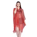 Elegant red metallic mesh shawl with long tassels, perfect beach bikini cover-up - Tops / 135-175CM / Red
