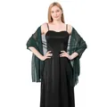 Elegant dark green sheer chiffon shawl draped gracefully over a formal black gown - Dark Green
