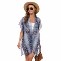 Blue and white snakeskin print beach cover-up featuring loose batwing sleeves - One Size / Robe (ML509) / Snake Print Blue