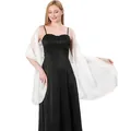 Elegant white chiffon shawl detail accessory paired with a black evening gown dress - Off White