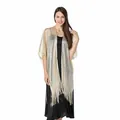 Elegant light gold shimmer metallic thread shawl with fringe tassels for evening gowns. - Beige