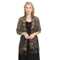 Elegant gold floral sequined lace shawl with delicate tassels for formal evening gowns. - Black and Gold