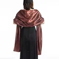 Back view of elegant brown satin shawl wrap for evening wedding dresses - S / Coffee