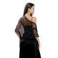 Elegant black sequined fringe shawl wrap for evening party and formal dresses - Black