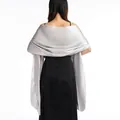 Elegant silver satin shawl for evening dresses, back view draped over black gown - S / Light Silver