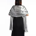 Elegant silver satin shawl wrap for evening dresses, weddings and formal wear - Silver