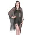 Elegant metallic fringe beach cover up shawl with shimmering lurex thread detail - Tops / 135-175CM / Black + Gold Wire
