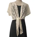 Elegant white lace tie-front shawl bolero shrug for formal dresses and cheongsam - Tops / Beige
