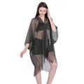 Detailansicht des metallisch schimmernden Bikini-Cover-ups mit Fransen - Schwarz + Golddraht