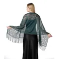 Elegant dark green hollow out lace wedding shawl with fringe tassels back view - Dark Green
