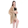 Full side view highlighting the gold metallic texture and fringe of the beach kimono - Tops / 135-175CM / Gold