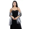 Sheer grey organza shawl wrap for elegant evening dress close-up view - Dark Gray