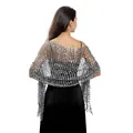 Back view of a shimmering silver sequin embroidered shawl for elegant evening dresses. - Gray
