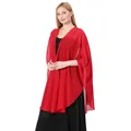 Elegant full-length red chiffon shawl drape on model for bridesmaid evening wear - Mid-length (Slit Design) / Burgundy