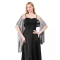 Châle élégant en satin argenté porté sur une robe de soirée pour les fêtes. - Gris foncé