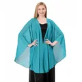 Elegant turquoise chiffon shawl wrap for evening dresses, lightweight open front design. - Mid-length (Slit Design) / Malachite green