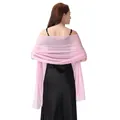 Rear view detail of a pink chiffon shawl with sparkling silver thread and rhinestones. - Light Pink