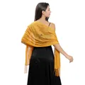 Elegant yellow floral lace evening shawl with tassel fringe for wedding formal dresses - Turmeric