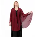 Elegant wine red chiffon shawl wrap for bridal bridesmaids evening gown with sheer finish - Mid-length (Slit Design) / Dark Red