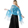 Elegante blauwe pailletten kanten sjaal met lange franjes voor bruids- en avondkleding - Meerblauw