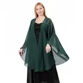 Elegant dark green chiffon bridal shawl wrap for wedding guest and evening gown dress - Mid-length (Slit Design) / Dark Green