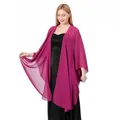 Elegant magenta chiffon wrap shawl perfect for bridesmaids or evening dress cover-up. - Mid-length (Slit Design) / Purple