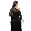 Elegant black lace evening shawl with floral patterns and tassels for formal dresses - Black