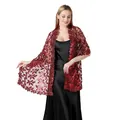 Elegante scialle in pizzo con paillettes rosse per abiti da sera e sposa formali - Borgogna