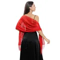 Elegant red lace evening shawl with fringe tassels for bridal weddings and formal parties. - Red