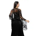 Elegant black peony sequin embroidered mesh shawl wrap for bridal evening dresses - Black