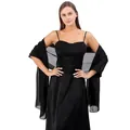 Elegant solid black chiffon shawl wrap for evening party and wedding dresses - Black / 200*70