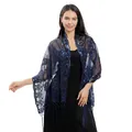 Elegante marineblauwe avondjurk sjaal met lovertjes geborduurd en lange franjes - Marineblauw