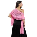 Elegant pink mesh evening shawl featuring delicate sequin peony embroidery and lace trim - Pink