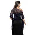 Elegant navy blue lace evening shawl scarf wrap with fringes for bridesmaid dresses - Navy Blue