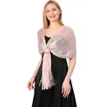Elegant pink metallic shimmer shawl with fringe and buckle for evening dress - Light Pink