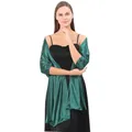 Elegant dark green satin shawl draped over a black dress for formal evening party events. - Dark Green
