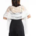 Elegant white hollow floral lace shawl scarf wrap with long fringes from back view - White