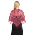 Back view of an elegant pink sequin lace shawl with tassels for evening parties - Rose Red