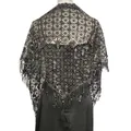 Elegant black sequin triangle shawl with fringe tassels for evening parties - Black