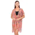 Caftán de playa en gasa coral con estampado floral de paisley y manga murciélago - Talla única / Túnica (ML509) / Cachemira Rojo