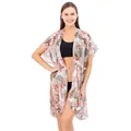 Caftán de playa de gasa con estampado de paisley y aberturas laterales elegantes - Talla única / Túnica (ML509) / Paisley Blanco