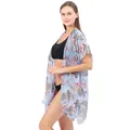 Elegante capa de playa de gasa azul con estampado de cachemira y manga murciélago - Talla única / Túnica (ML509) / Cachemira Azul