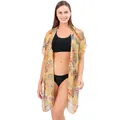 Cárdigan de playa bohemio de gasa amarillo con estampado de cachemira para mujer - Talla única / Túnica (ML509) / Paisley Amarillo