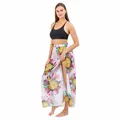Stylish floral sunflower print plus size beach wrap skirt bikini cover-up for women - Bottoms / White Sunflower