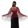Elegant burgundy hollow lace shawl scarf with long tassels for wedding evening party - Fuschia