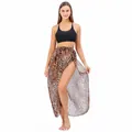 Leopard print beach sarong wrap skirt cover-up for women with waist tie - Bottoms / Brown Leopard