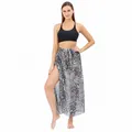 Leopard print variant of the long chiffon beach wrap skirt with tie waist cover-up - Bottoms / Grey Leopard