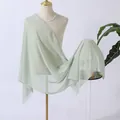 Elegant sage green solid chiffon evening shawl wrap for bridal bridesmaid party. - Bean Green