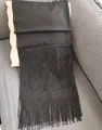 Elegant black lace shawl scarf with floral pattern and fringe for weddings and evening parties. - Black